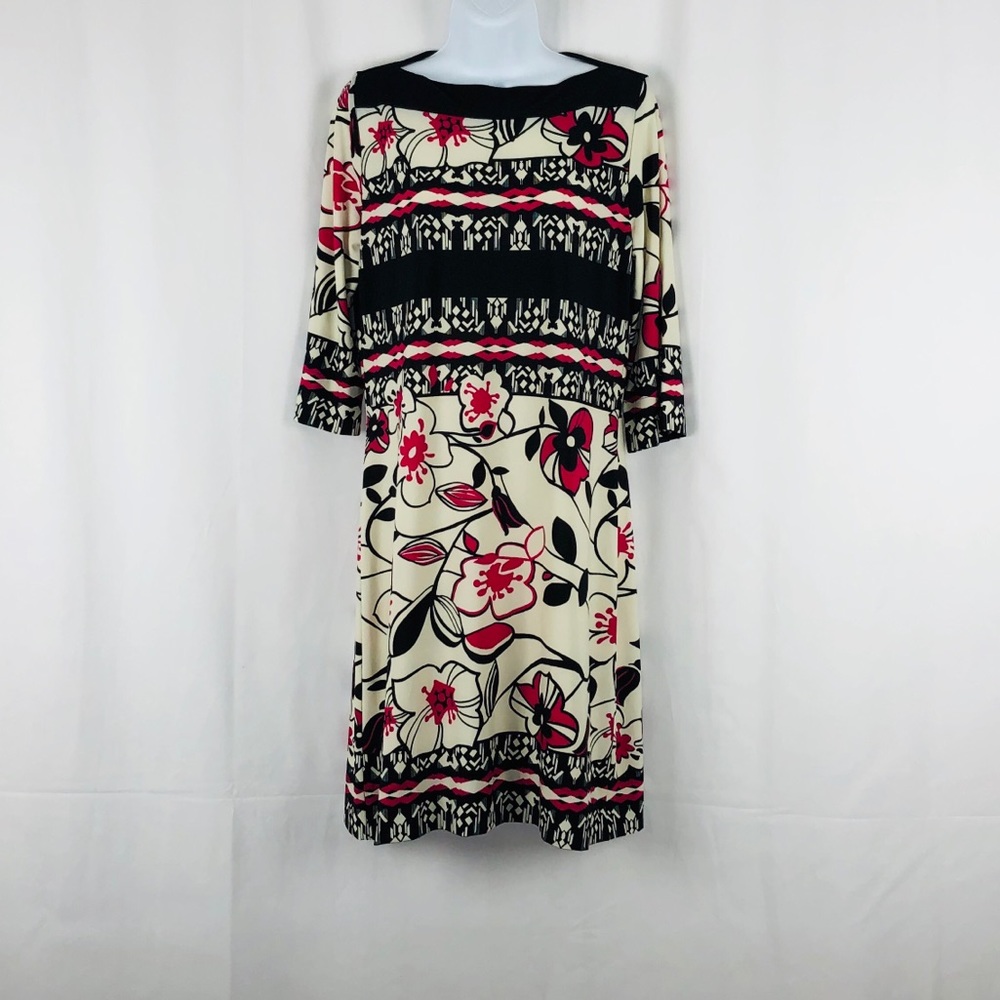 Lily floral knit 3/4 sleeve shift dress M